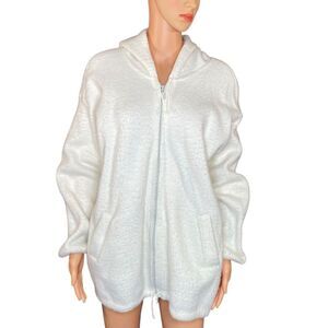 Alpaca Wool Sweater Coat Made in Mexico SZ Large Hooded Handcrafted Zip Closure